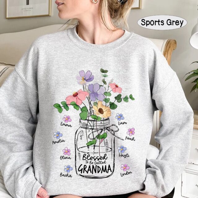 Blessed To Be Called Grandma Flower Shirt with Kids and Grandkids Names