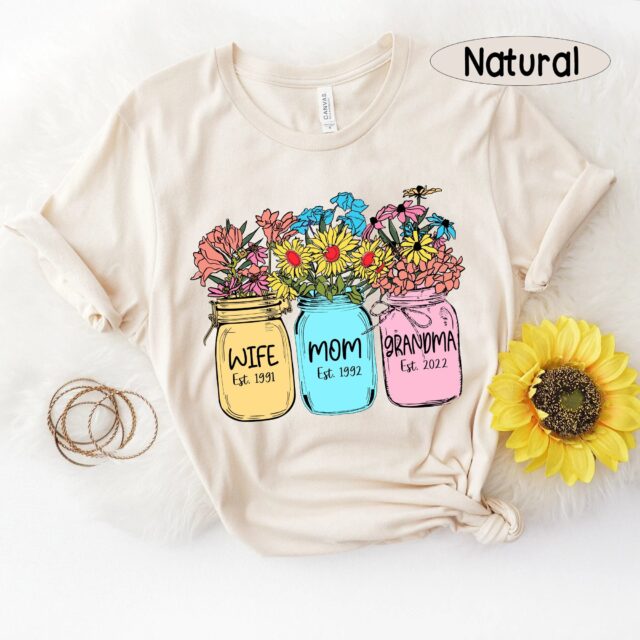 Wife Mom Grandma Est Shirt with Flower Design – Mothers Day Gift