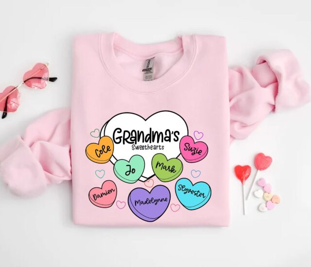 Grandma’s Sweethearts Shirt – Personalized with Grandkids’ Names for Valentine’s Day
