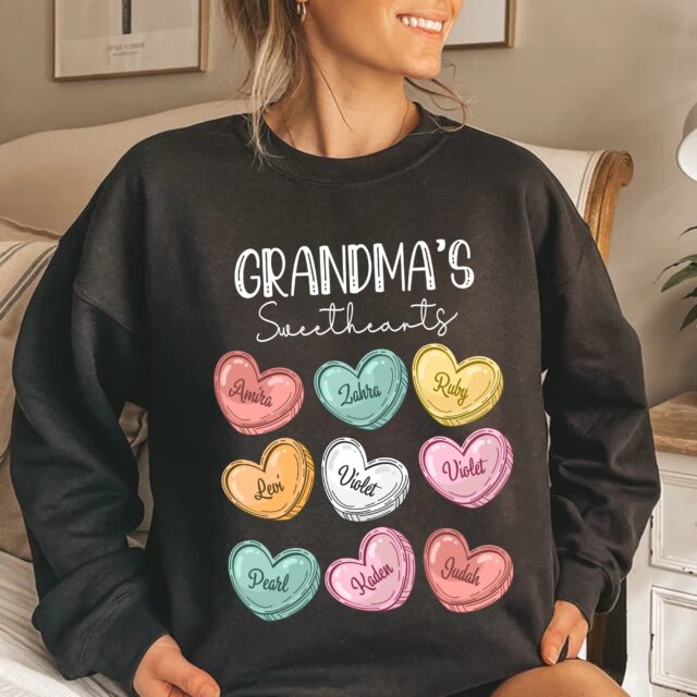 Personalized Grandma’s Sweethearts Shirt – Custom with Grandkids’ Names for Valentine’s Day
