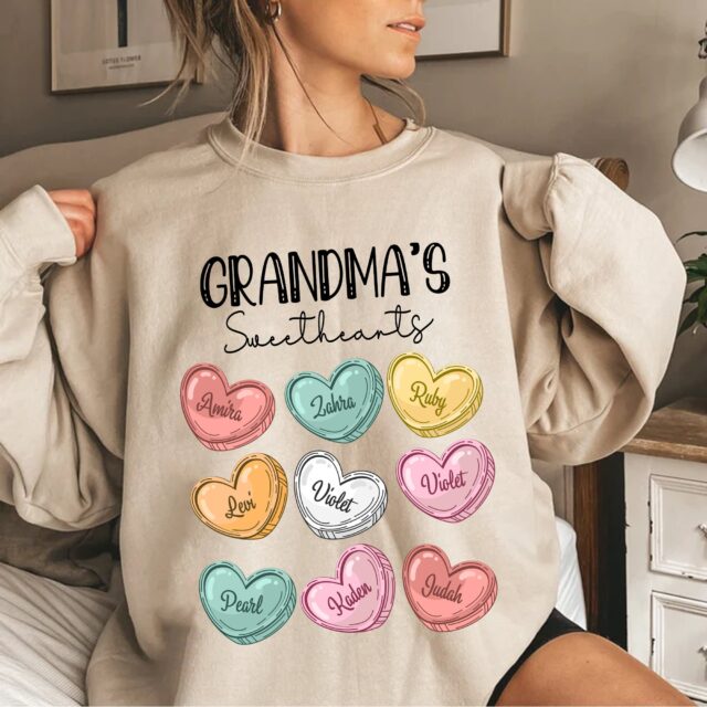 Personalized Grandma’s Sweethearts Shirt – Custom with Grandkids’ Names for Valentine’s Day