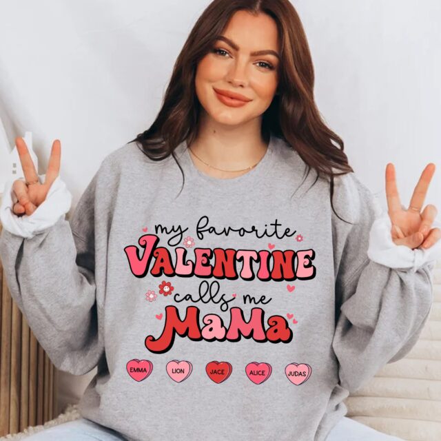 Personalized “My Favorite Valentine Calls Me Mama” Shirt – Custom with Grandchild’s Names