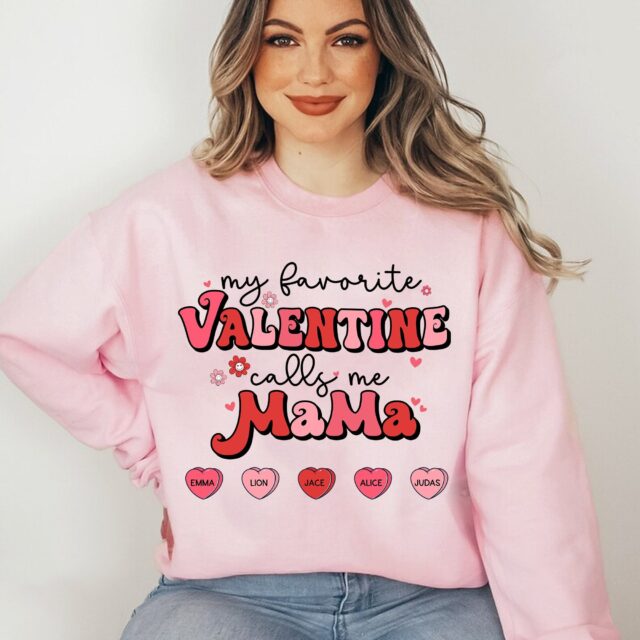 Personalized “My Favorite Valentine Calls Me Mama” Shirt – Custom with Grandchild’s Names