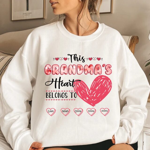 This Grandma’s Heart Belongs To Shirt with Grandkids Names – Valentine’s Gift