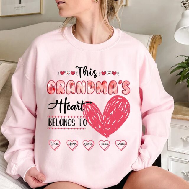 This Grandma’s Heart Belongs To Shirt with Grandkids Names – Valentine’s Gift
