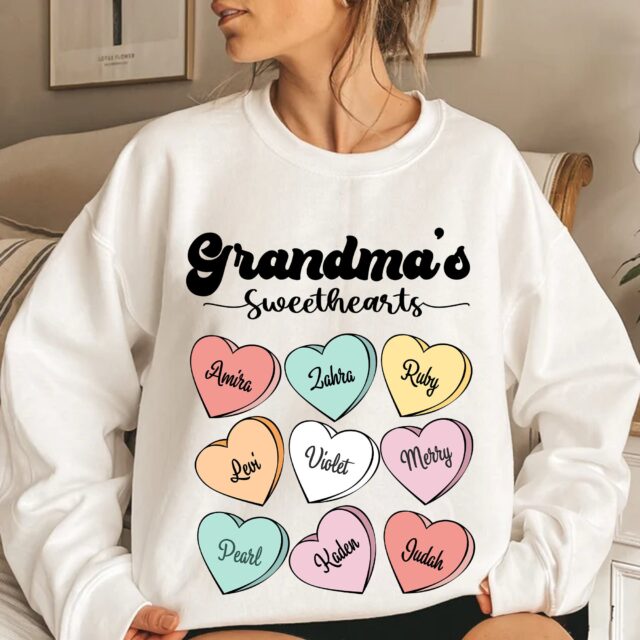 Grandma’s Sweethearts Shirt with Grandkids Names – Personalized Valentine’s Day Gift