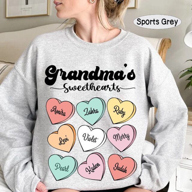 Grandma’s Sweethearts Shirt with Grandkids Names – Personalized Valentine’s Day Gift