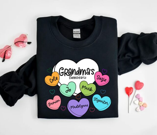 Grandma’s Sweethearts Shirt – Personalized with Grandkids’ Names for Valentine’s Day