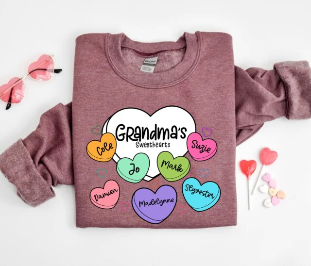 Grandma’s Sweethearts Shirt – Personalized with Grandkids’ Names for Valentine’s Day