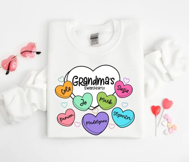 Grandma’s Sweethearts Shirt – Personalized with Grandkids’ Names for Valentine’s Day