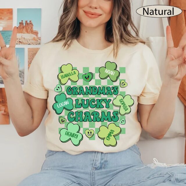 Grandma’s Lucky Charms Shirt – Custom St. Patrick’s Day with Grandkids’ Names