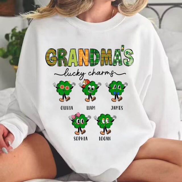 Grandma’s Lucky Charms Shirt – Custom St. Patrick’s Day with Grandkids’ Names