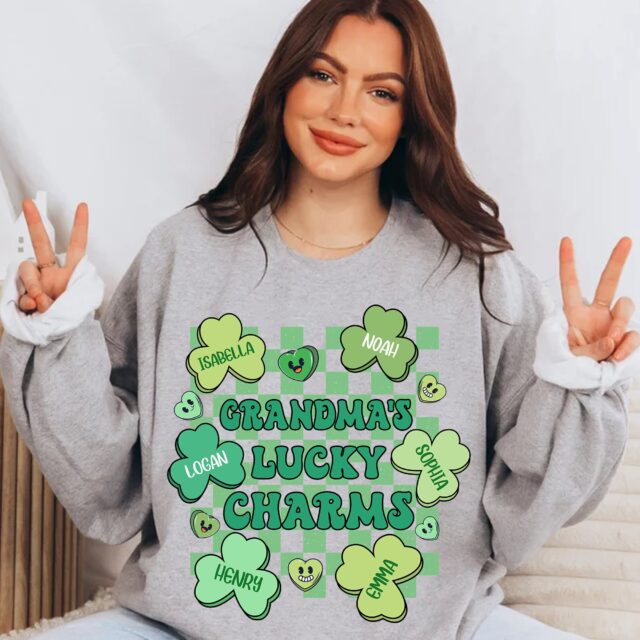 Grandma’s Lucky Charms Shirt – Custom St. Patrick’s Day with Grandkids’ Names