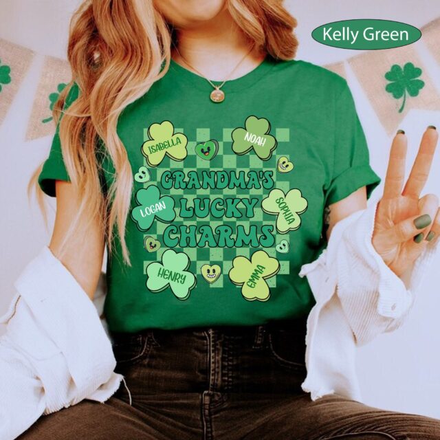 Grandma’s Lucky Charms Shirt – Custom St. Patrick’s Day with Grandkids’ Names