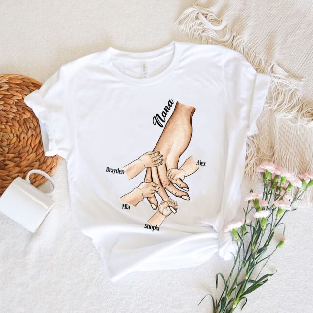 Personalized Grandma Shirt – Kid Holding Hand & Fist Bump Design
