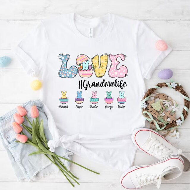 Personalized Love Grandma Life Shirt with Kids Names – Easter Shirt for Mimi, Nana, Gigi