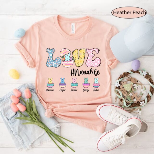 Personalized Love Grandma Life Shirt with Kids Names – Easter Shirt for Mimi, Nana, Gigi