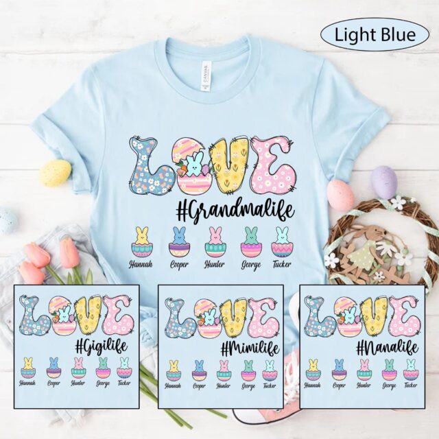 Personalized Love Grandma Life Shirt with Kids Names – Easter Shirt for Mimi, Nana, Gigi