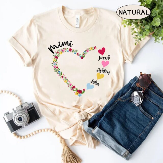 Personalized Grandma Flower Heart Shirt – Gift for Nana & Grandkids
