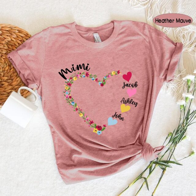 Personalized Grandma Flower Heart Shirt – Gift for Nana & Grandkids