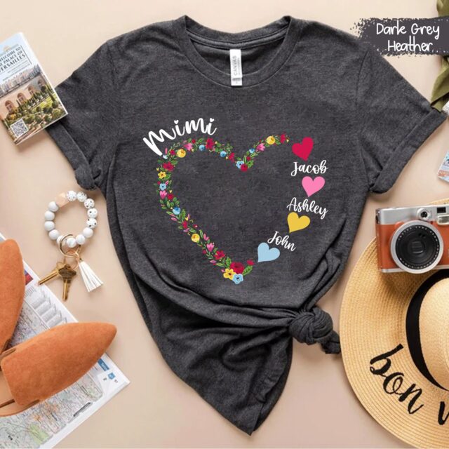 Personalized Grandma Flower Heart Shirt – Gift for Nana & Grandkids