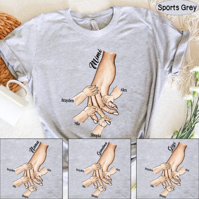 Personalized Grandma Shirt – Kid Holding Hand & Fist Bump Design