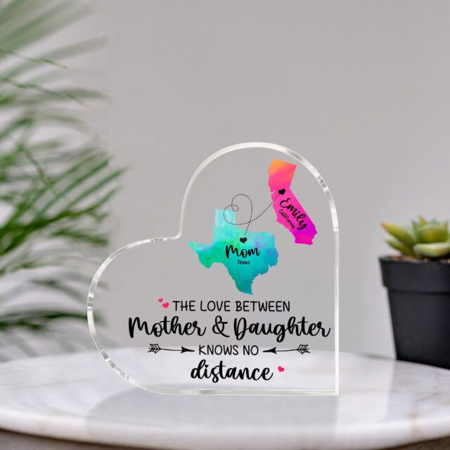Long Distance Mother Daughter Plaque – Custom State & City Heart Gift