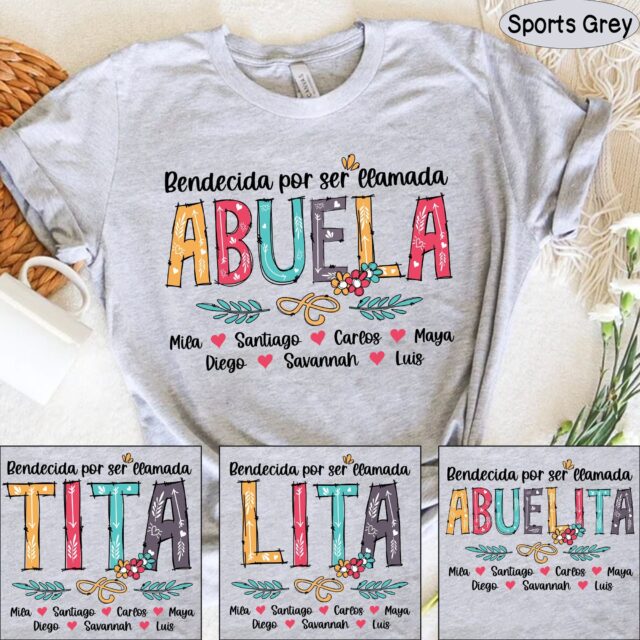 Personalized Mexican Grandma Shirt – Blessed to Be Called Nana with Kids’ Art & Flower