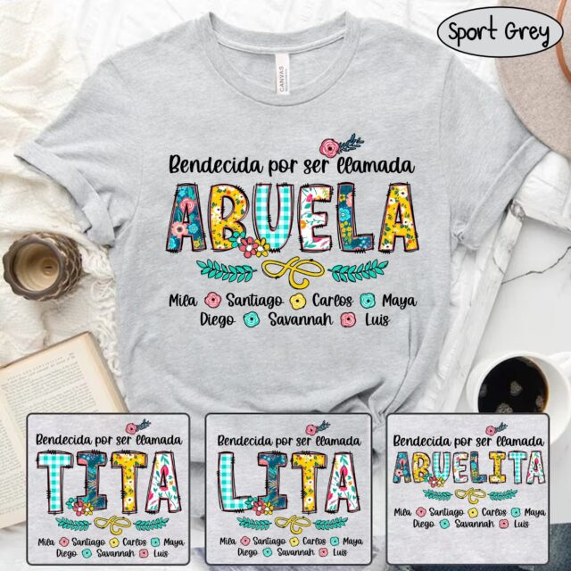 Personalized Abuela T-Shirt – Blessed Nana with Kids’ Art & Name
