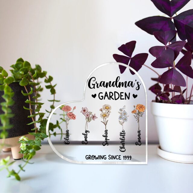Personalized Grandma’s Garden Acrylic Plaque – Birth Month Flowers Gift