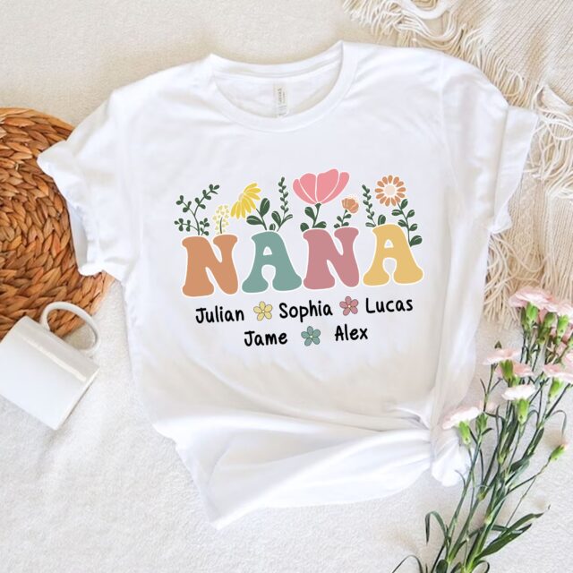 Personalized Nana Wildflower Shirt with Grandkids – Custom Mimi Autumn Sweatshirt for Mother’s Day