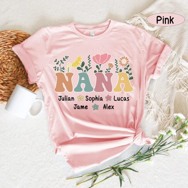 Personalized Nana Wildflower Shirt with Grandkids – Custom Mimi Autumn Sweatshirt for Mother’s Day