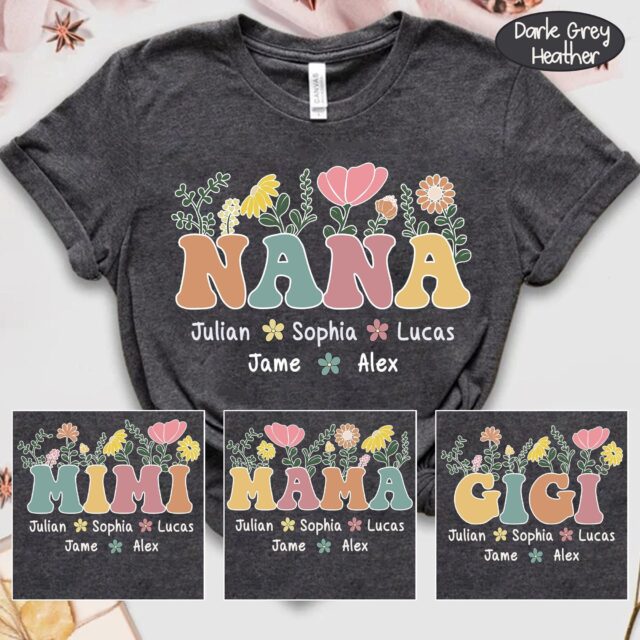Personalized Nana Wildflower Shirt with Grandkids – Custom Mimi Autumn Sweatshirt for Mother’s Day