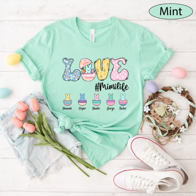 Personalized Love Grandma Life Shirt with Kids Names – Easter Shirt for Mimi, Nana, Gigi