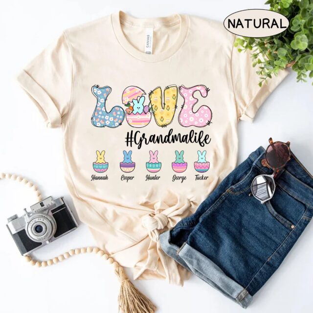Personalized Love Grandma Life Shirt with Kids Names – Easter Shirt for Mimi, Nana, Gigi