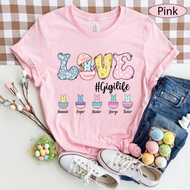 Personalized Love Grandma Life Shirt with Kids Names – Easter Shirt for Mimi, Nana, Gigi
