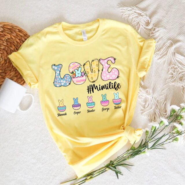 Personalized Love Grandma Life Shirt with Kids Names – Easter Shirt for Mimi, Nana, Gigi