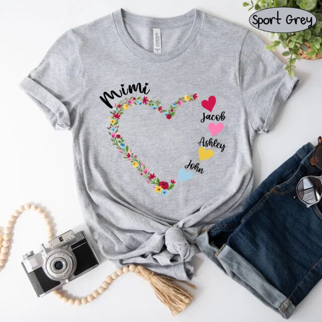 Personalized Grandma Flower Heart Shirt – Gift for Nana & Grandkids