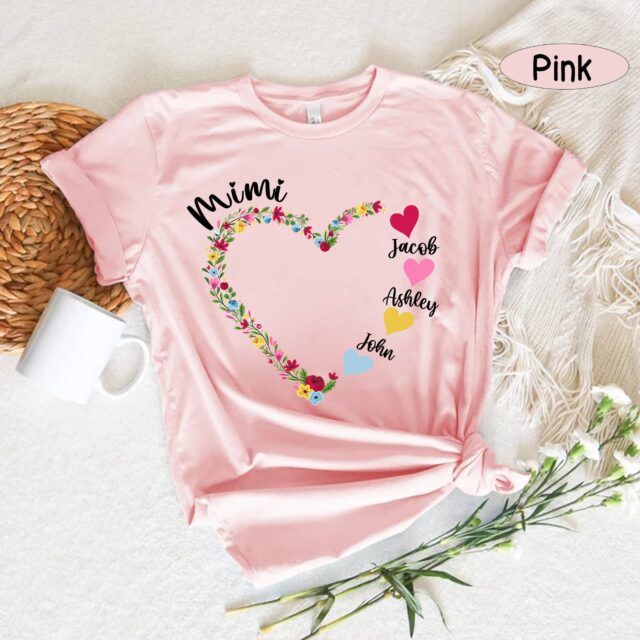 Personalized Grandma Flower Heart Shirt – Gift for Nana & Grandkids