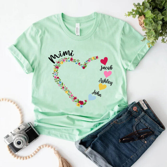 Personalized Grandma Flower Heart Shirt – Gift for Nana & Grandkids