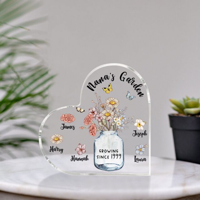 Personalized Nana’s Garden Acrylic Plaque – Birth Month Flowers Gift