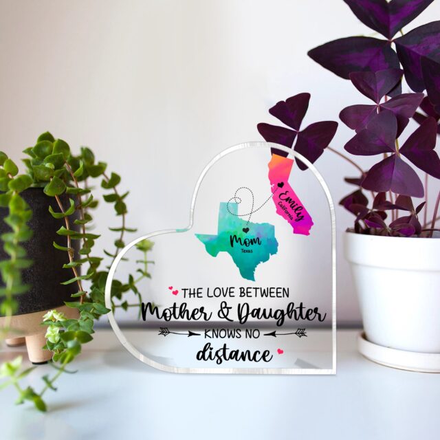 Long Distance Mother Daughter Plaque – Custom State & City Heart Gift