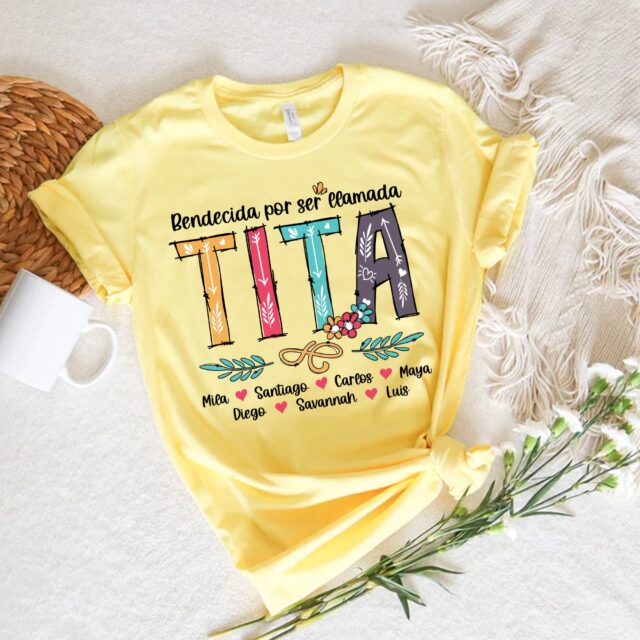 Personalized Mexican Grandma Shirt – Blessed to Be Called Nana with Kids’ Art & Flower