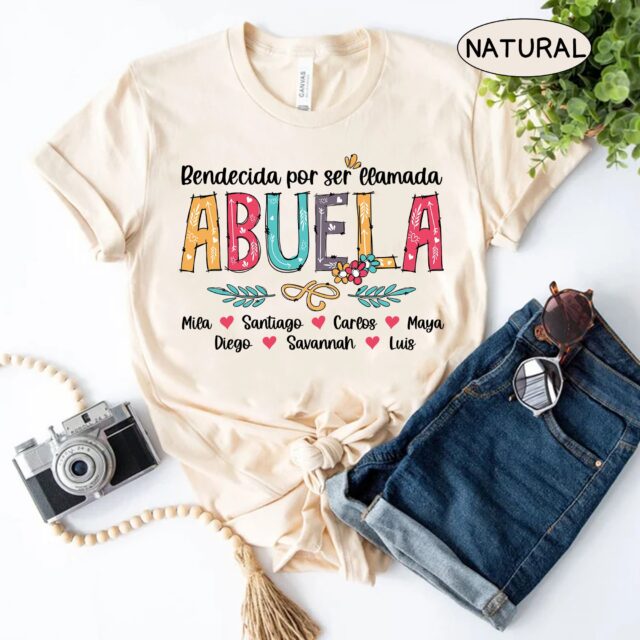 Personalized Mexican Grandma Shirt – Blessed to Be Called Nana with Kids’ Art & Flower