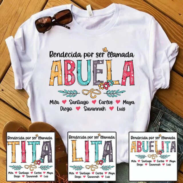 Personalized Mexican Grandma Shirt – Blessed to Be Called Nana with Kids’ Art & Flower