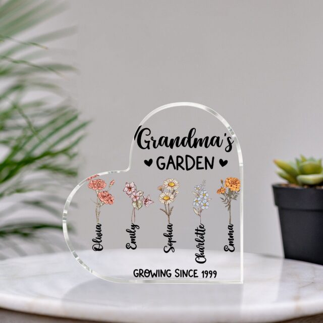 Personalized Grandma’s Garden Acrylic Plaque – Birth Month Flowers Gift
