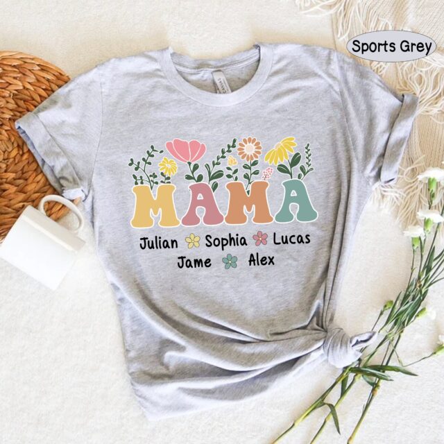 Personalized Nana Wildflower Shirt with Grandkids – Custom Mimi Autumn Sweatshirt for Mother’s Day