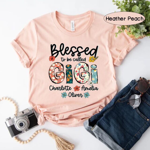 Personalized “Blessed to Be Called Grandma” Shirt – Custom Kids Art Flower Nana Tee