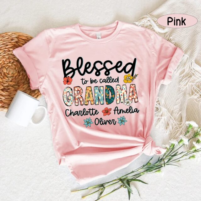 Personalized “Blessed to Be Called Grandma” Shirt – Custom Kids Art Flower Nana Tee
