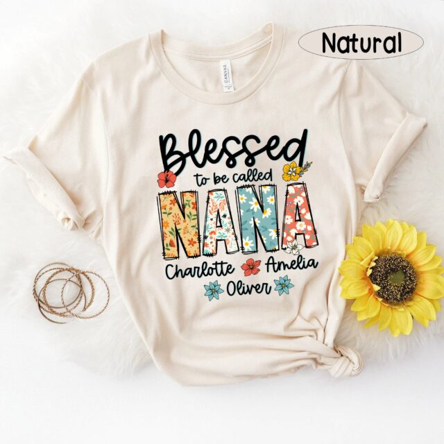 Personalized “Blessed to Be Called Grandma” Shirt – Custom Kids Art Flower Nana Tee